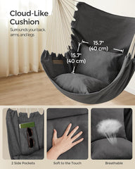 SONGMICS Hammock Chair, Load Capacity 500 lb, Hanging Chair with 2 Cushions, Large Hammock Swing with Chain and Pocket, for Indoor, Outdoor, Living Room, Bedroom, Slate Gray UGDC197G02
