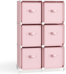 SONGMICS Cube Storage Organizer with Storage Boxes, Set of 6-Cube Organizer, 6 Collapsible Non-Woven Fabric Bins, Customizable, Space-Saving, Bedroom, Jelly Pink ULPC062R01
