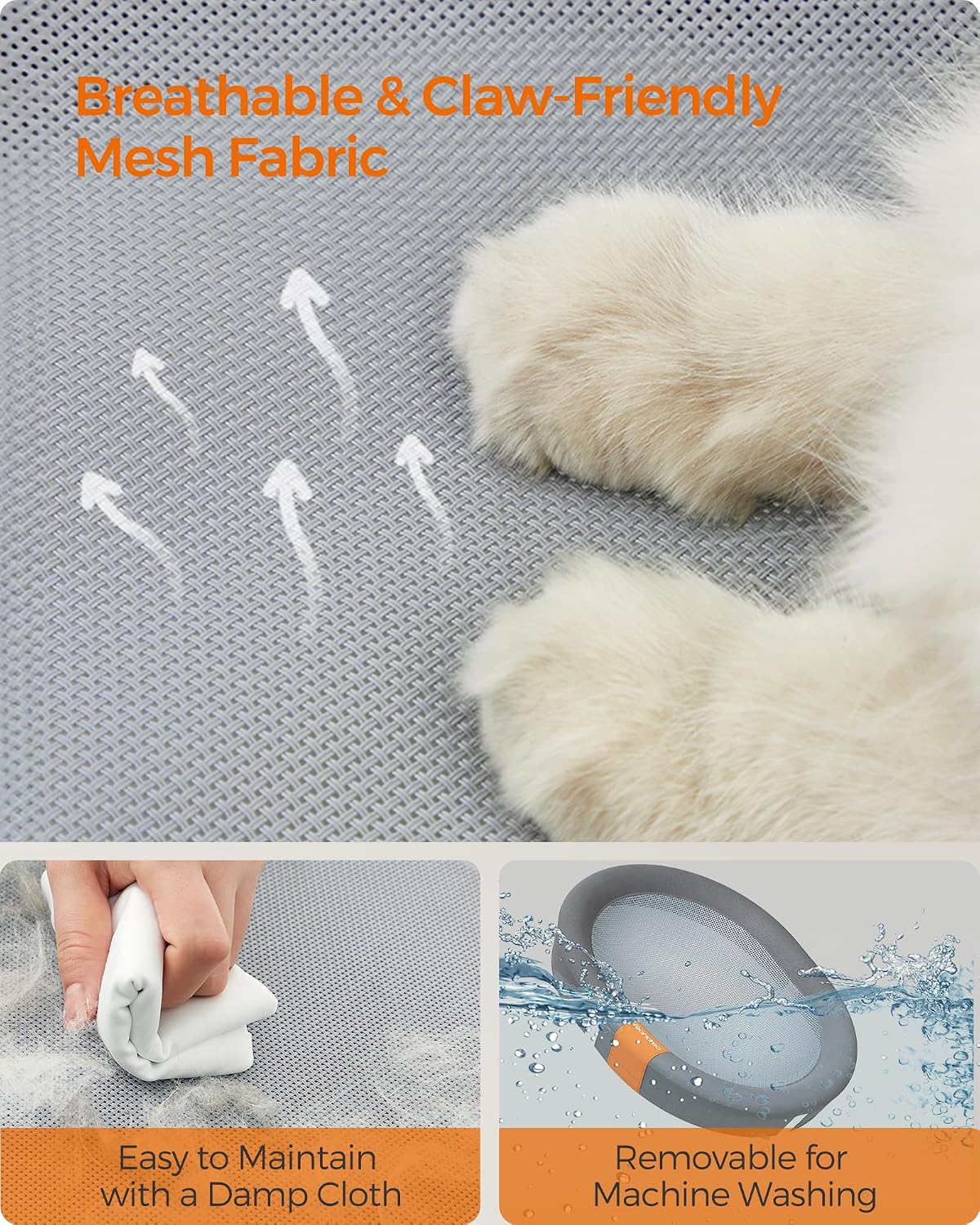 FEANDREA Elevated Mesh Cat Bed - Large, Grey, UPCB002G01 - mesh cleaning detail