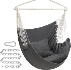 SONGMICS Hammock Chair, Load Capacity 500 lb, Hanging Chair with 2 Cushions, Large Hammock Swing with Chain and Pocket, for Indoor, Outdoor, Living Room, Bedroom, Slate Gray UGDC197G02