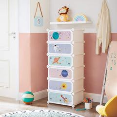 SONGMICS Kids' Shoe Rack with Doors, 6-Slot Stackable Storage Organizer, Plastic Wardrobe, Toys, Books, Clothes, 12.2 x 16.9 x 41.3 Inches, Cloud White ULPC904W01
