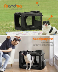 Feandrea 32 Inches Collapsible Soft Dog Crate, Portable Travel Dog Crate for Indoor and Outdoor Use, Dog Carrier Kennel with Safety Zippers, for Living Room, Car, Travelling, Camping, Black UPDC80H