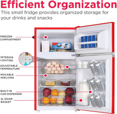 Frigidaire EFR840-RED 3.2 Cu Ft Red 2 Door Retro Bar Fridge with Side Bottle Opener