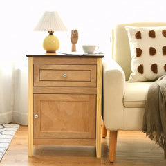 Costway Nightstand with Drawer Accent Side End Table Storage Cabinet Natural