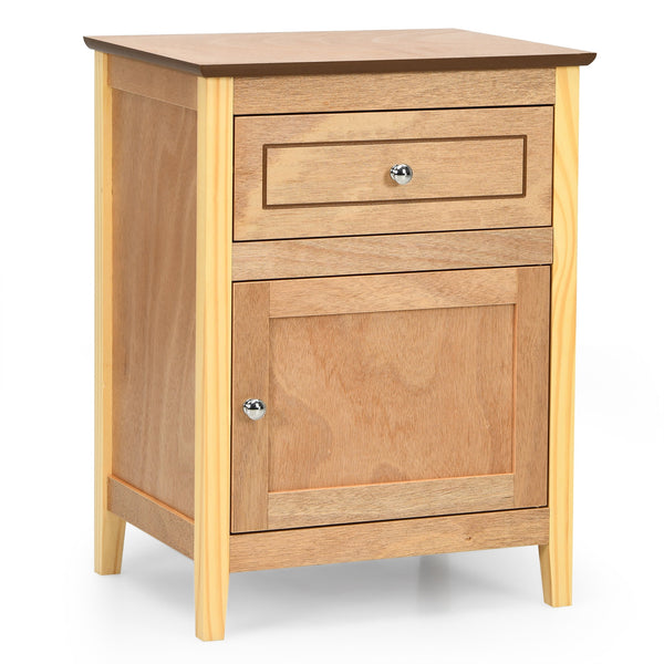 Costway Nightstand with Drawer and Cabinet - Natural HW66339NA