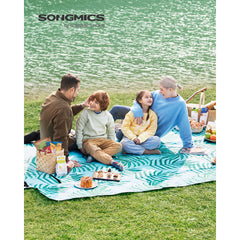 SONGMICS Foldable Picnic Blanket — Light Blue Tropical Fern GCM001Q03 — picnic setting