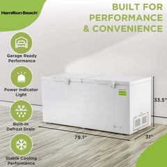Hamilton Beach 21 Cu. Ft. Double Door Chest Freezer — Garage Ready (White)