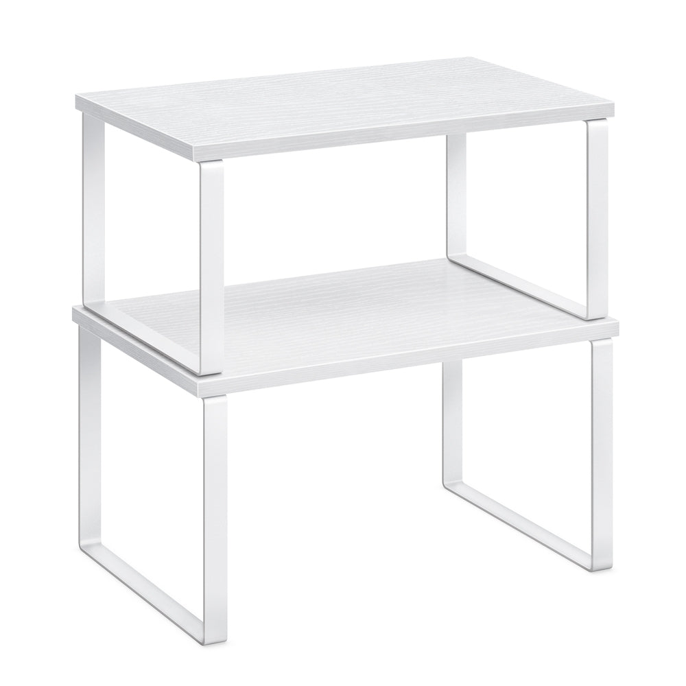 SONGMICS Stackable Kitchen Shelf Organizers - White KCS02W01 - two white shelves stacked
