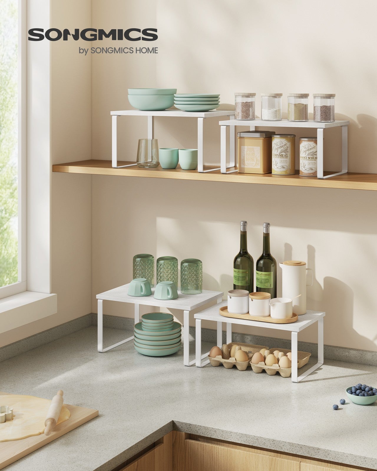 SONGMICS Stackable Kitchen Shelf Organizers - White KCS02W01 - kitchen countertop configuration