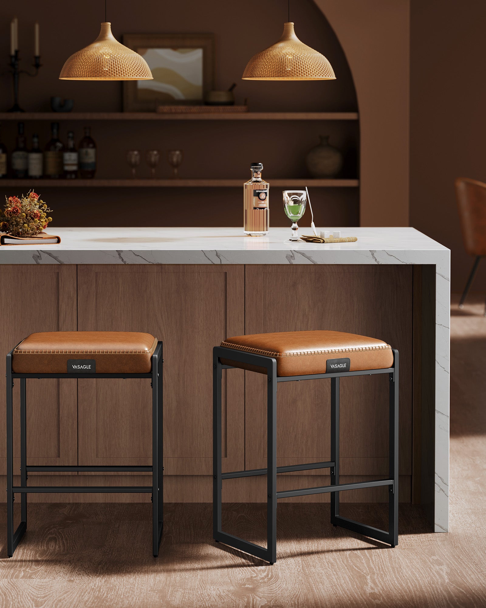 VASAGLE EKHO Counter Stools - Caramel Brown LBC086K01 - kitchen island setting