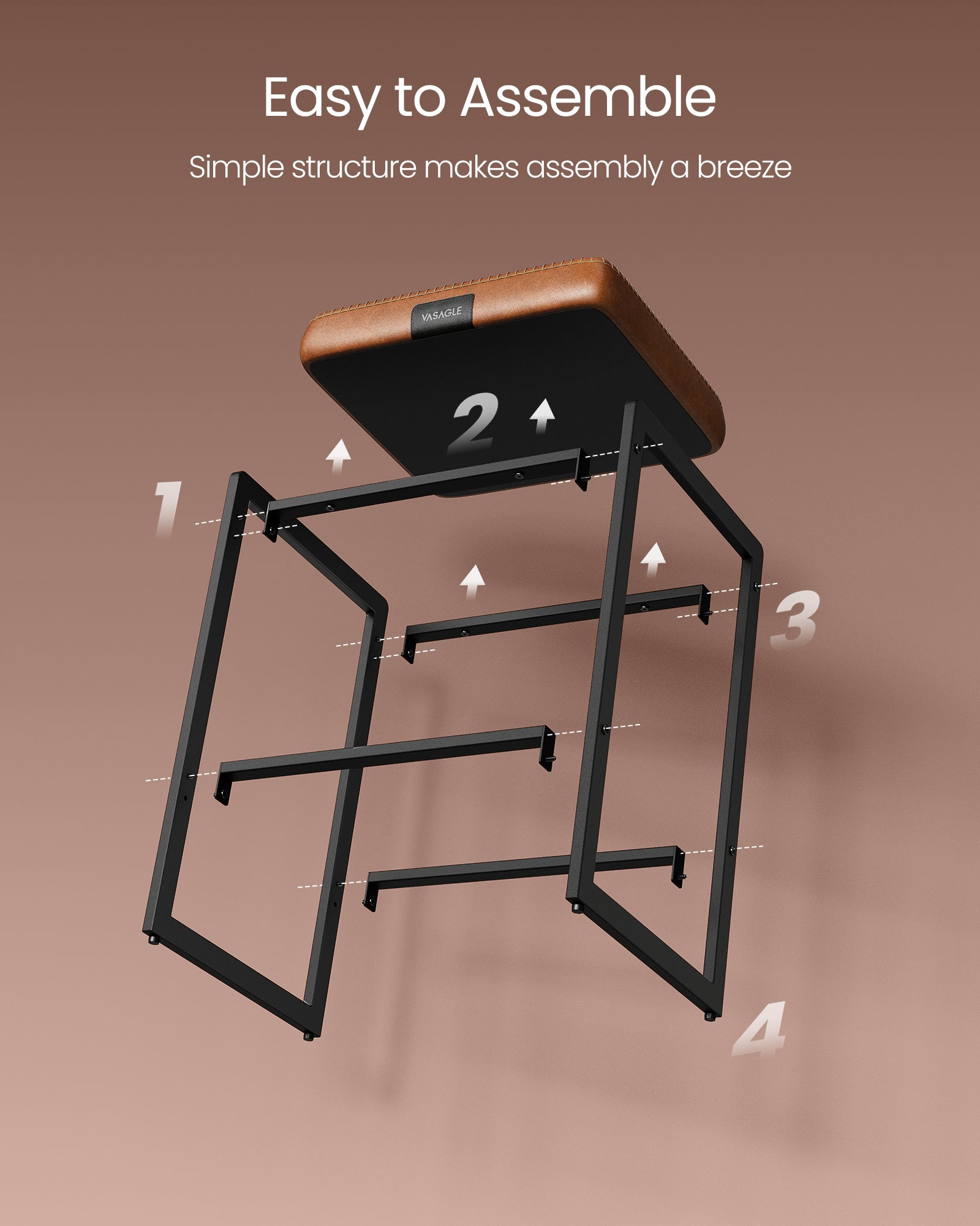 VASAGLE EKHO Counter Stools - Caramel Brown LBC086K01 - assembly construction view