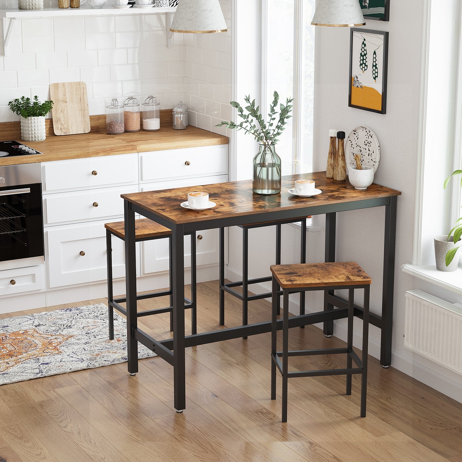 VASAGLE Counter Stools - Rustic Brown and Black LBC65X - kitchen setting