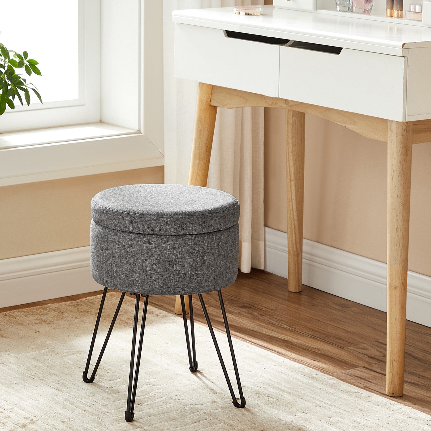 SONGMICS Round Storage Ottoman - Dark Gray LOM002G01 - vanity setting