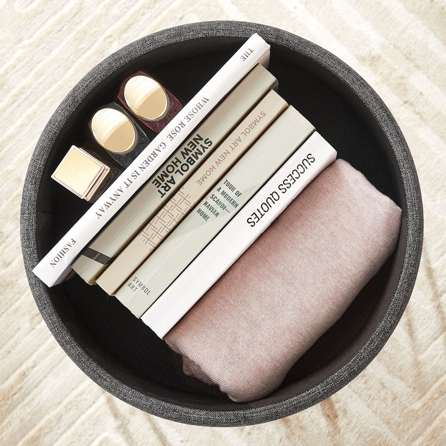 SONGMICS Round Storage Ottoman - Dark Gray LOM002G01 - storage interior