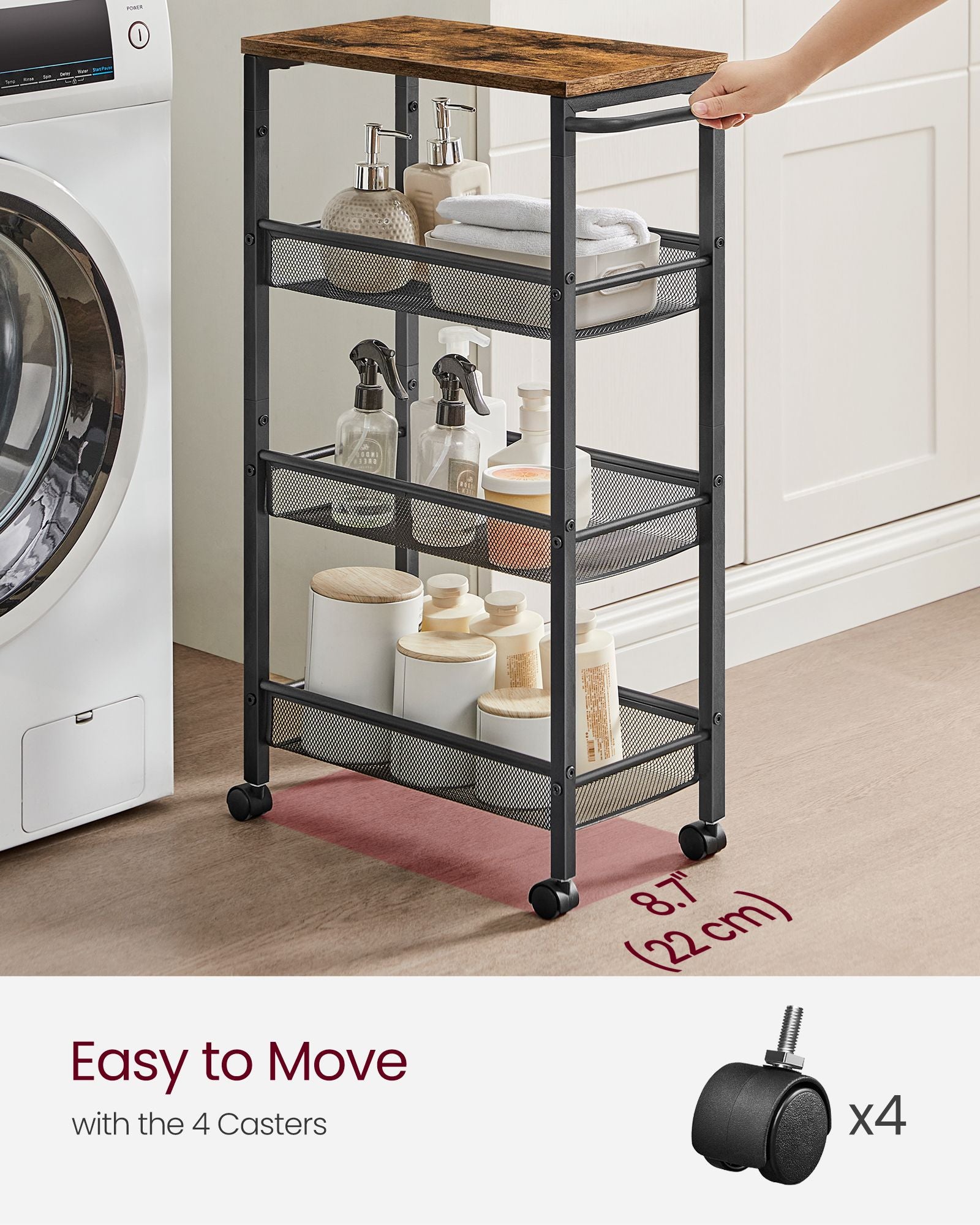VASAGLE ULRC033B01 rolling cart beside a washing machine