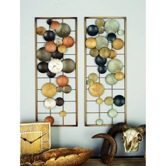 Multi Coloured Metal Geometric Overlapping Round Cutouts Home Wall Decor, 2 Assorted