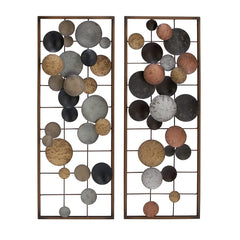 Multi Coloured Metal Geometric Overlapping Round Cutouts Home Wall Decor, 2 Assorted