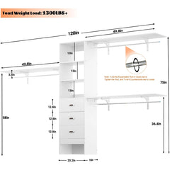 Quion 20.2 - 120 '' W Closet System with Wooden Drawers