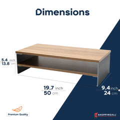 SHOPPINGALL SA-MS3-WALNUT riser with English manufacturer dimension annotations