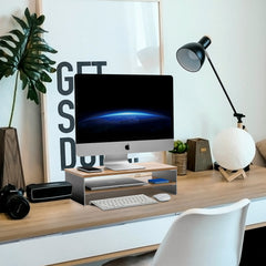 SHOPPINGALL SA-MS3-WALNUT riser in a staged desk setting