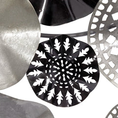 Silver/Black Metal Textured Plate Wall Decor with Black Accents