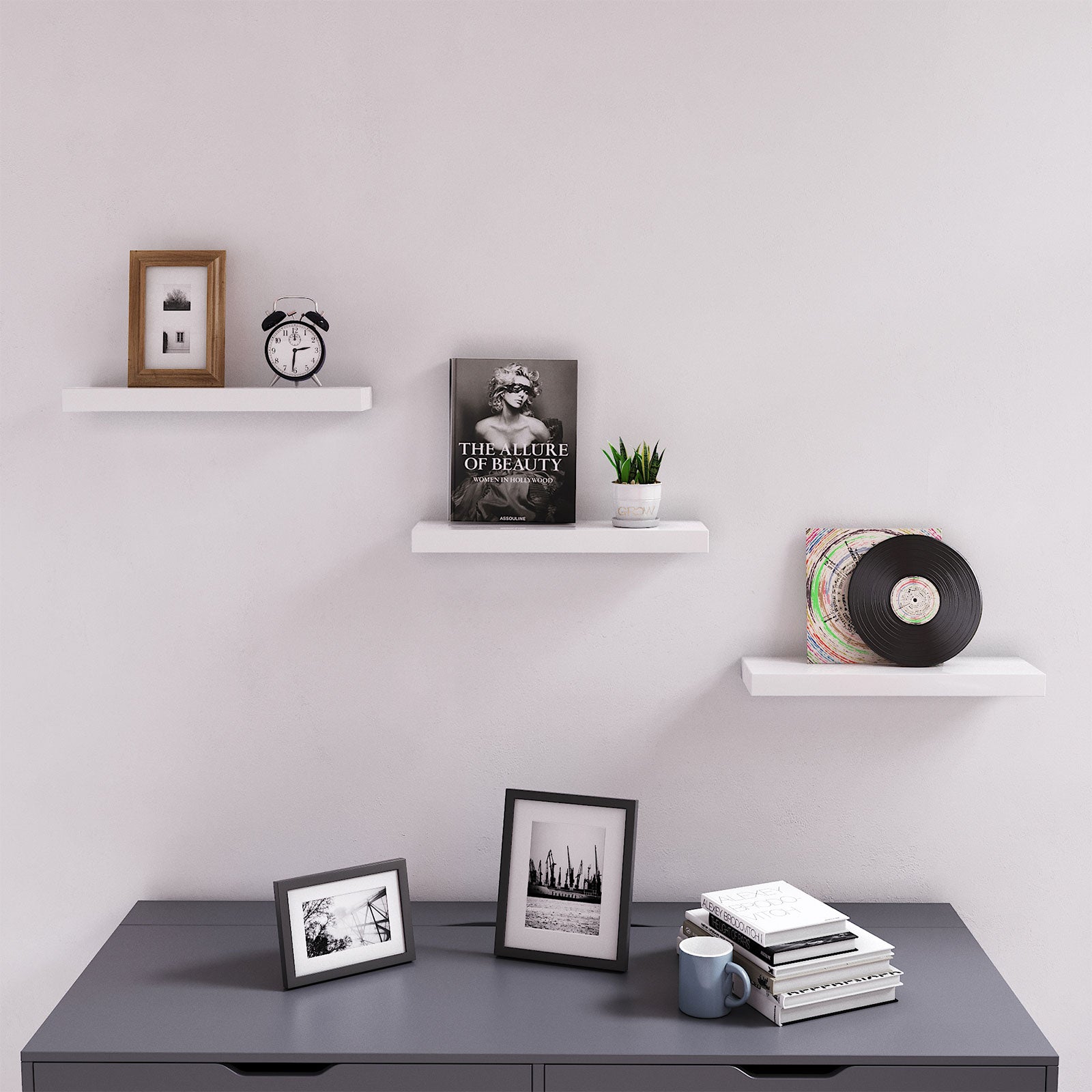 SONGMICS Floating Wall Shelves - White LWS14WT-2 - living room display arrangement