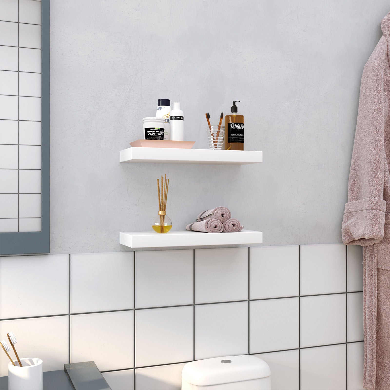 SONGMICS Floating Wall Shelves - White LWS14WT-2 - bathroom display arrangement