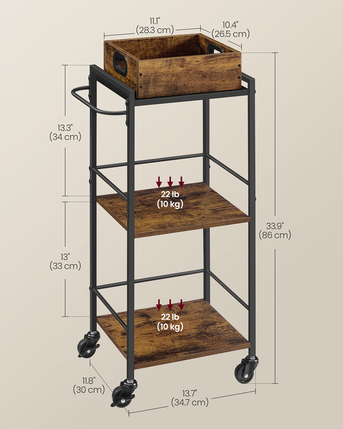 LRC062B01 Rustic Brown + Black dimensions and shelf capacity