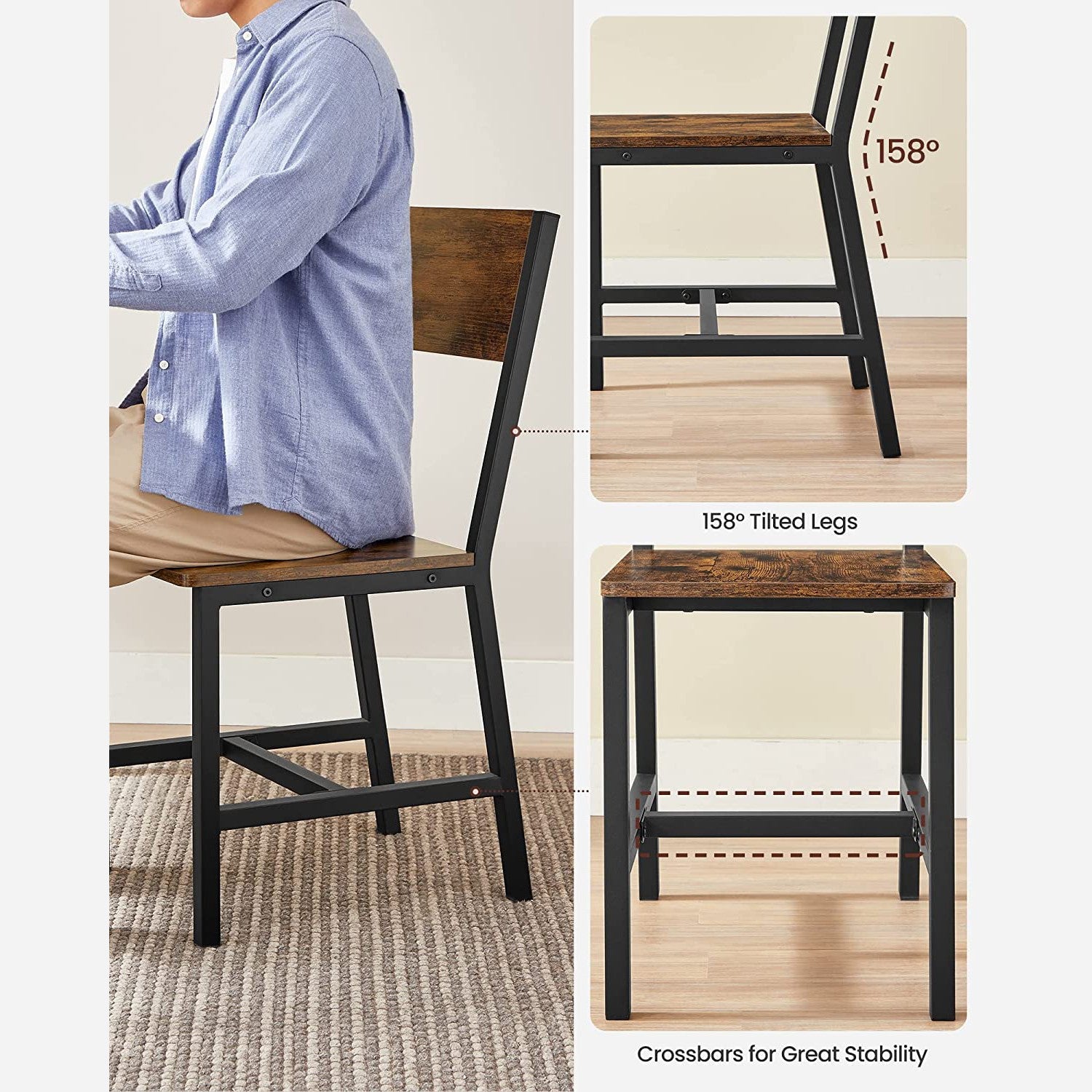 VASAGLE ULDC092B01V1 dining chair showing frame, crossbars and seated use