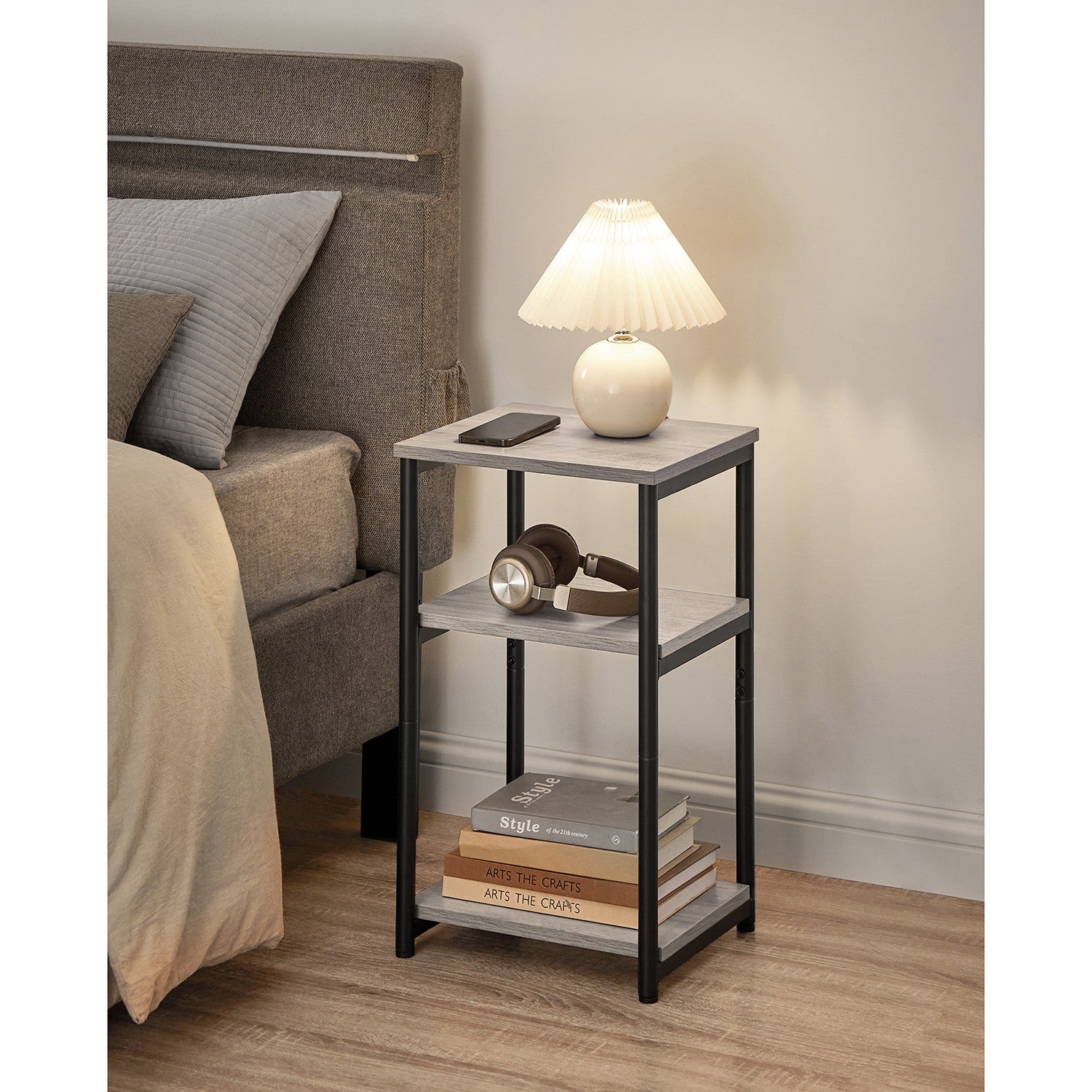 VASAGLE ULET273B02 side table used beside a bed with display props