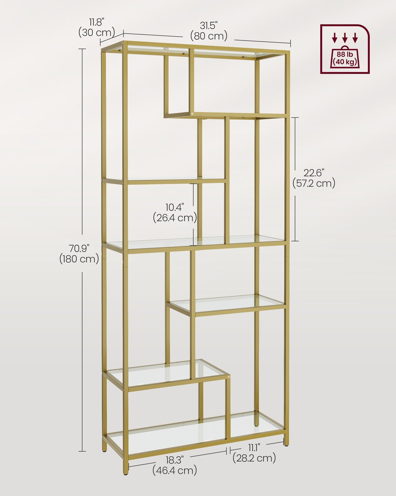 ULGT502A01 — bare bookshelf dimensional illustration