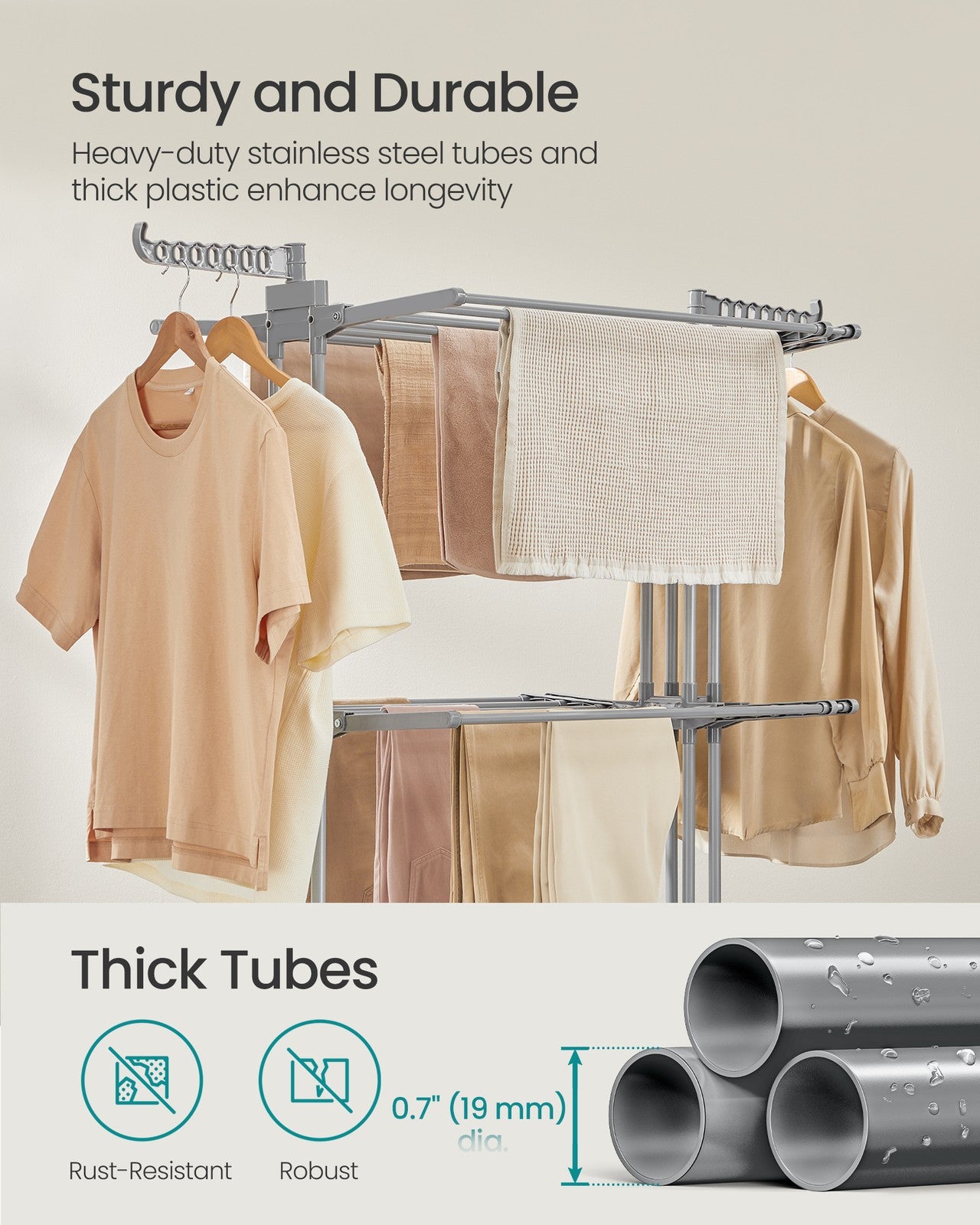 SONGMICS ULLR704G01 drying rack showing metal tube construction