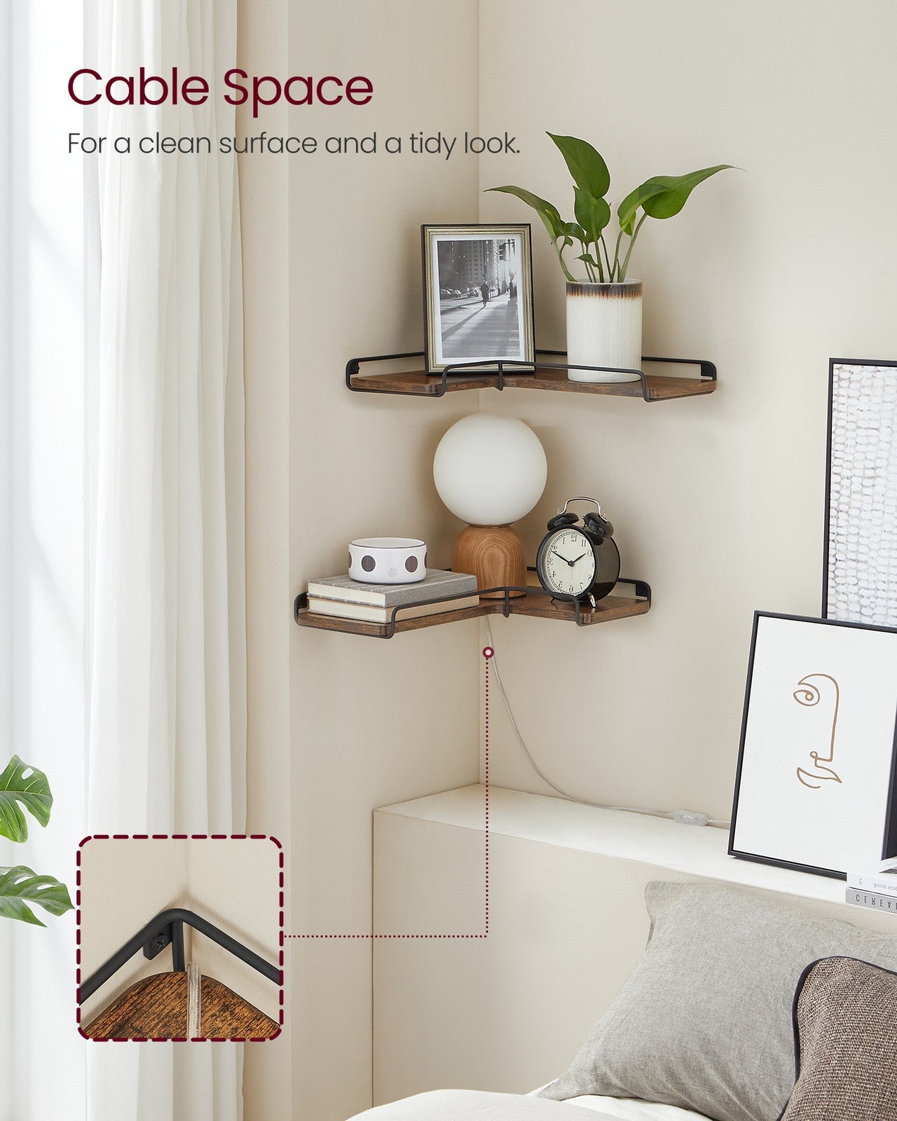 VASAGLE ULLS831B01 shelves showing the rear corner cable space