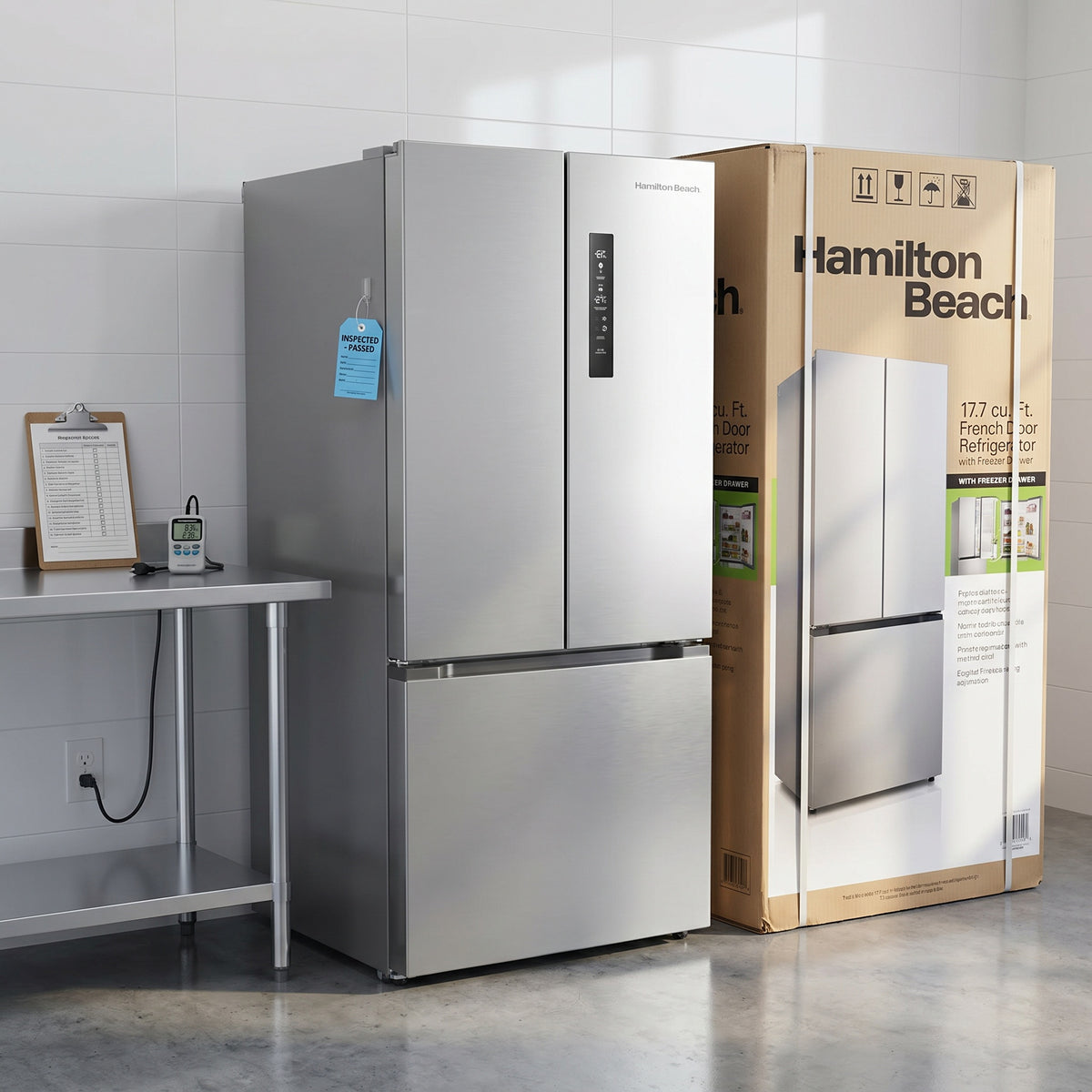 Hamilton Beach French Door Full Size Refrigerator with Freezer Drawer, 17.7 cu ft